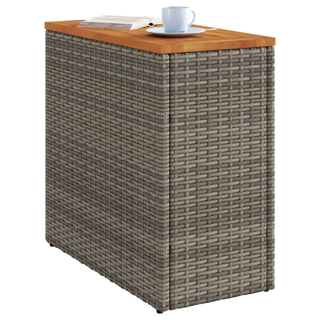 szürke polyrattan falapos kerti kisasztal 58 x 27,5 x 55 cm