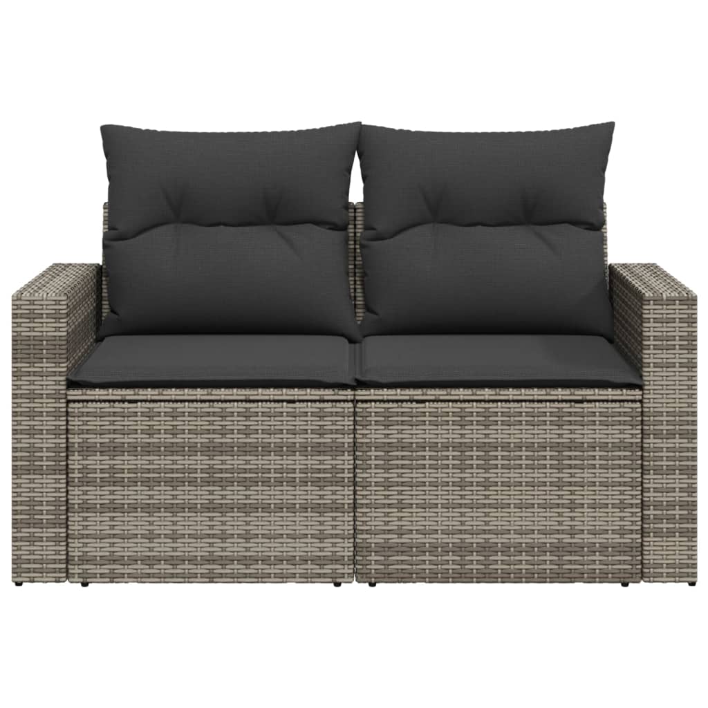2 személyes szürke polyrattan kerti kanapé párnával