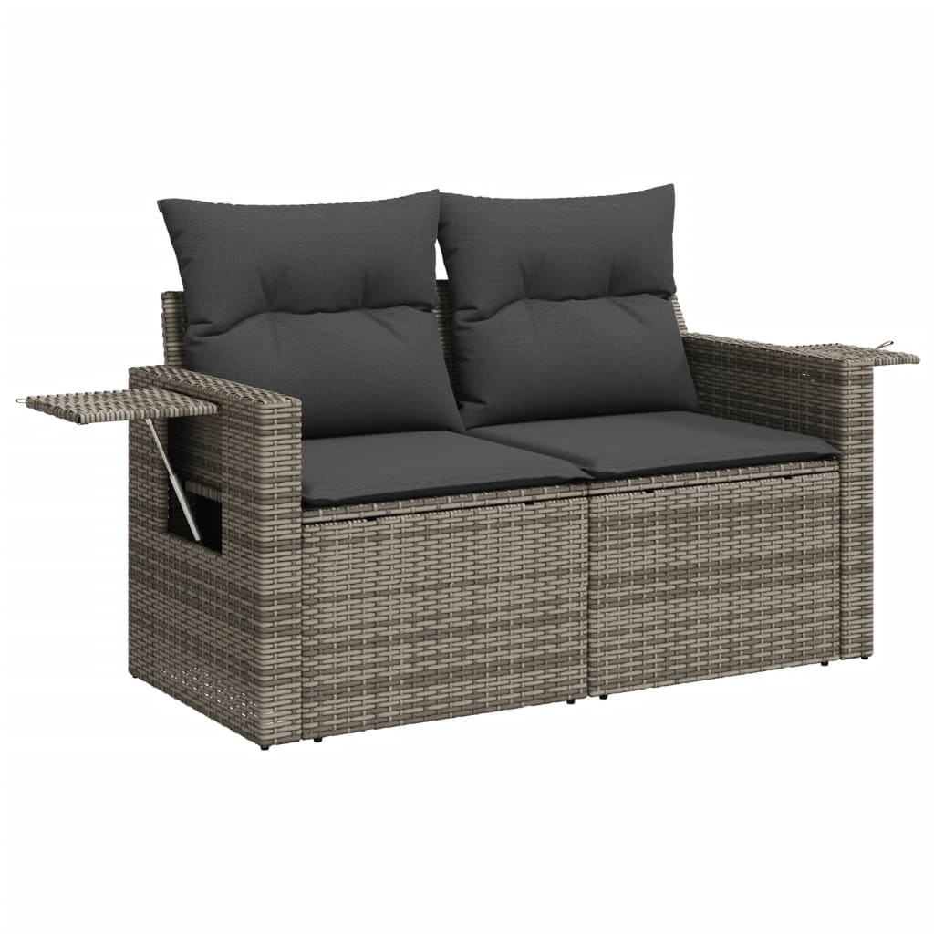 2 személyes szürke polyrattan kerti kanapé párnával