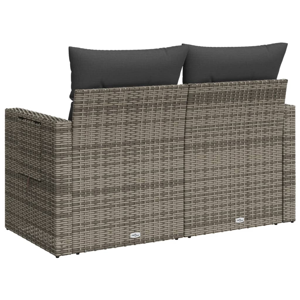 2 személyes szürke polyrattan kerti kanapé párnával