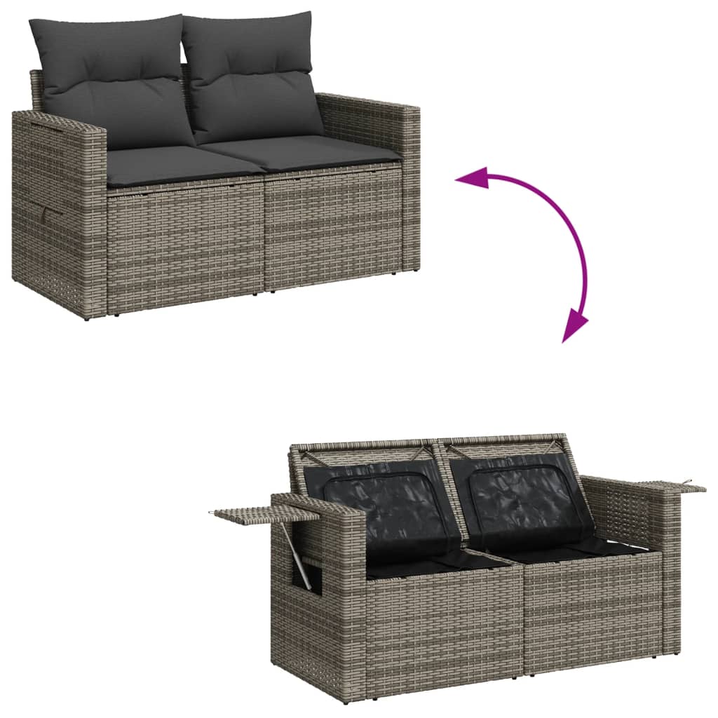 2 személyes szürke polyrattan kerti kanapé párnával