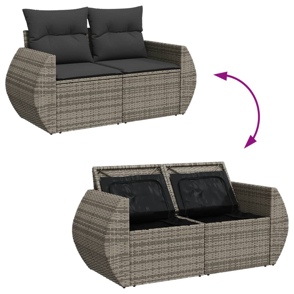 2 személyes szürke polyrattan kerti kanapé párnával