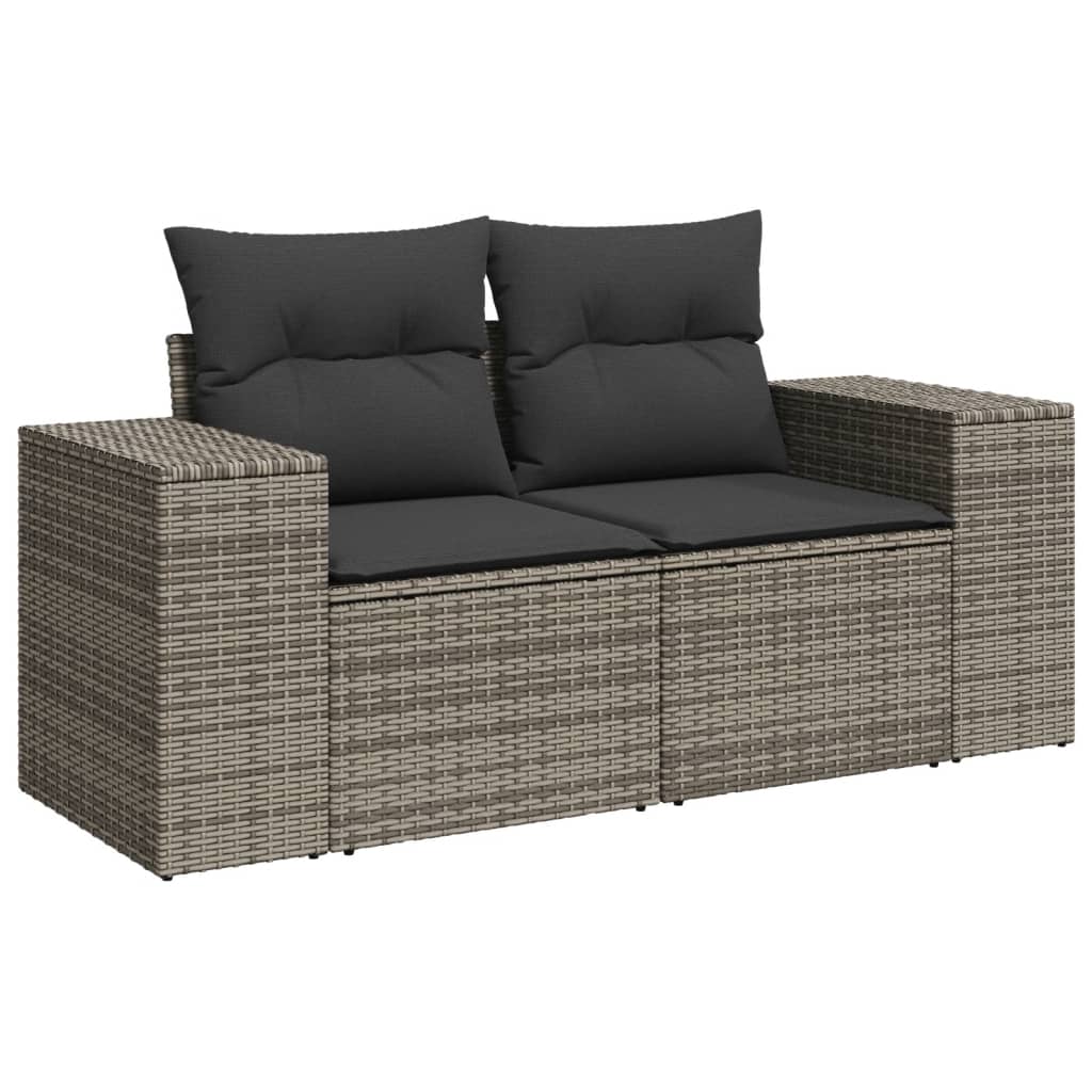 2 személyes szürke polyrattan kerti kanapé párnával
