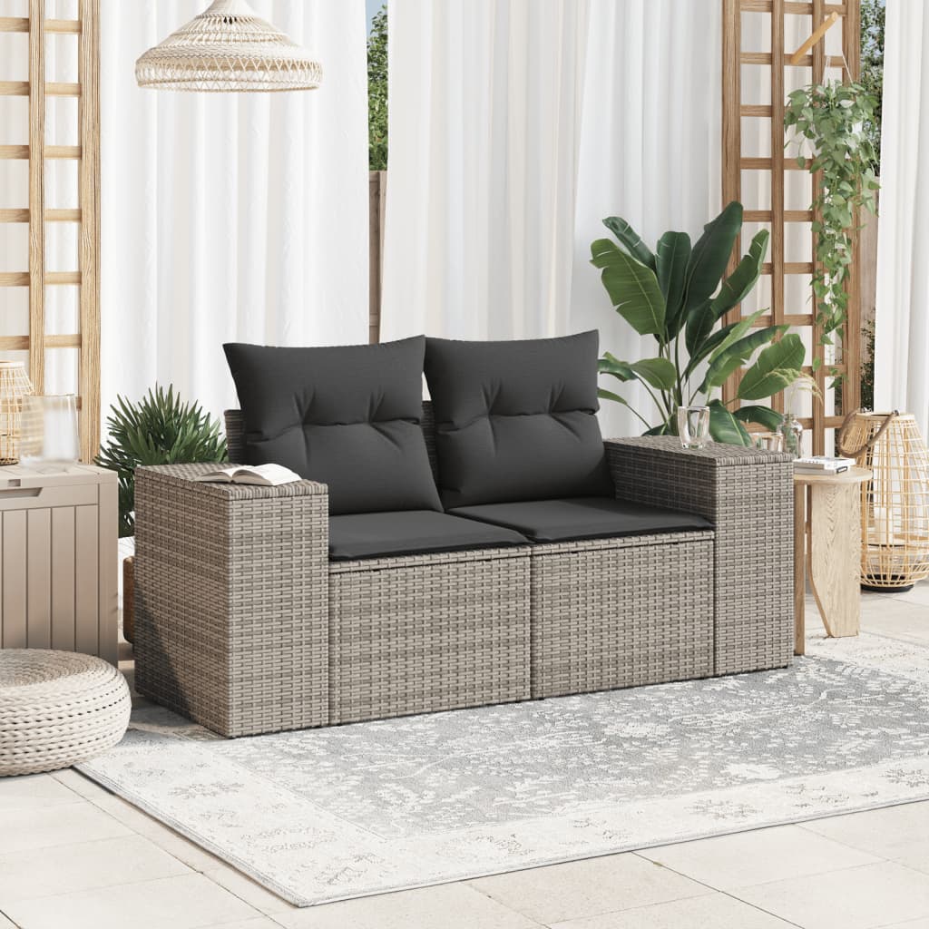 2 személyes szürke polyrattan kerti kanapé párnával