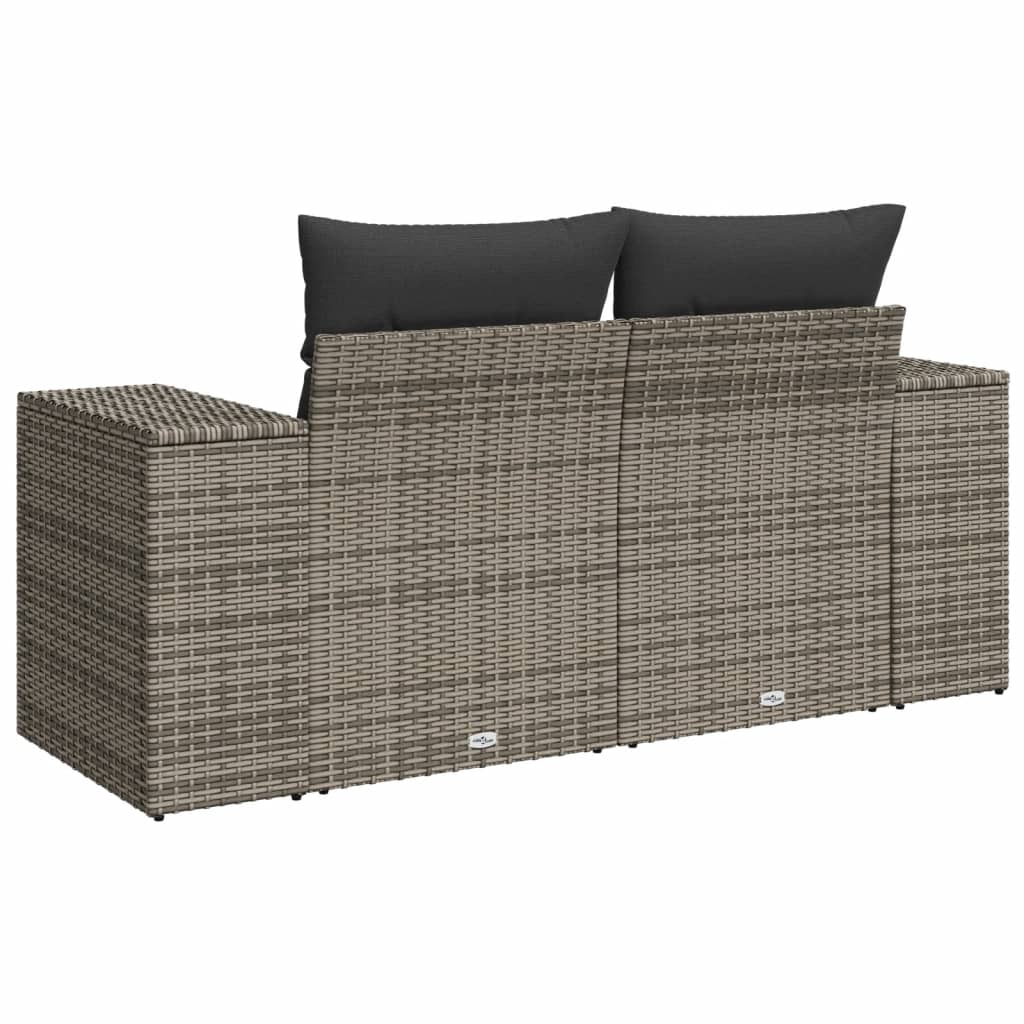 2 személyes szürke polyrattan kerti kanapé párnával