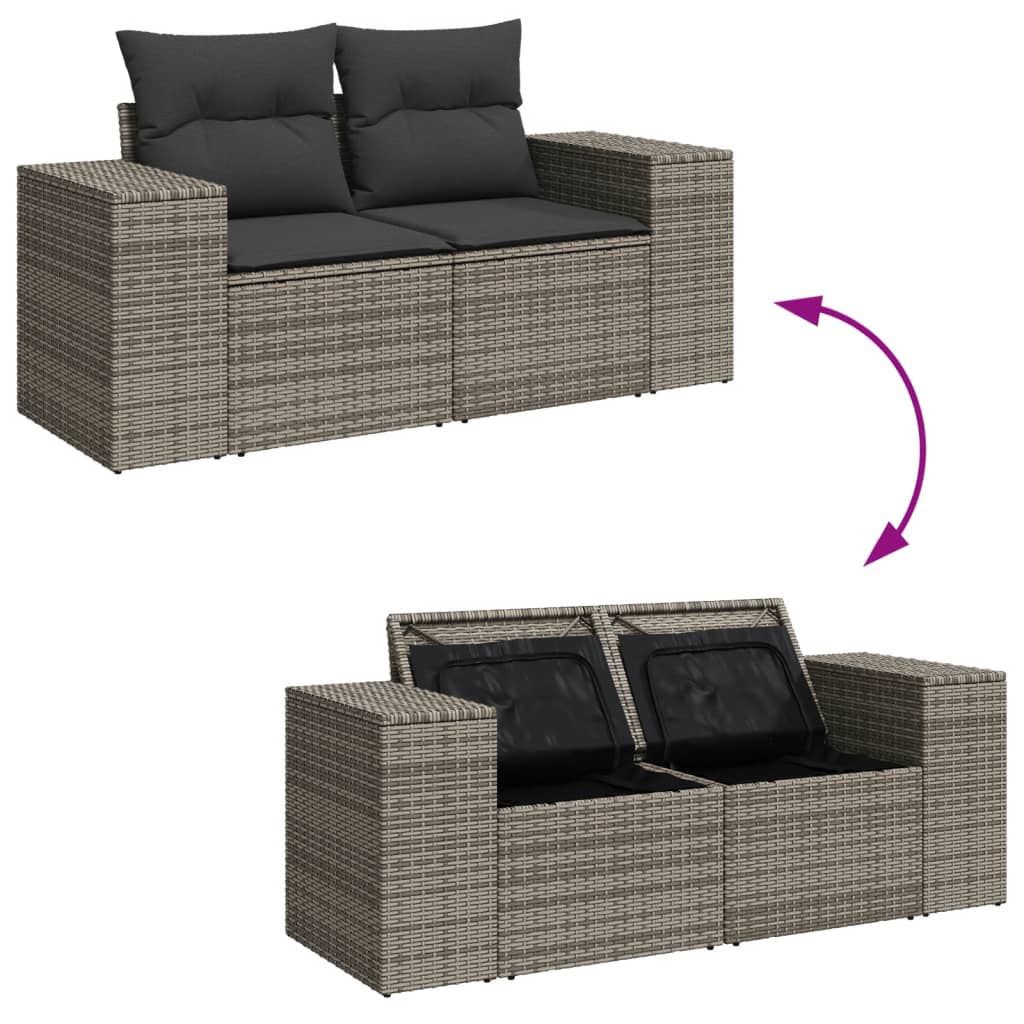 2 személyes szürke polyrattan kerti kanapé párnával