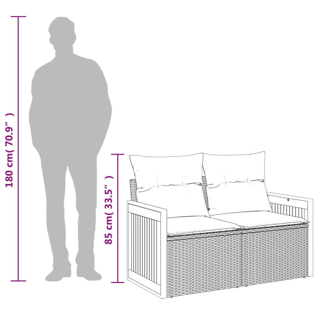 2 személyes szürke polyrattan kerti kanapé párnával