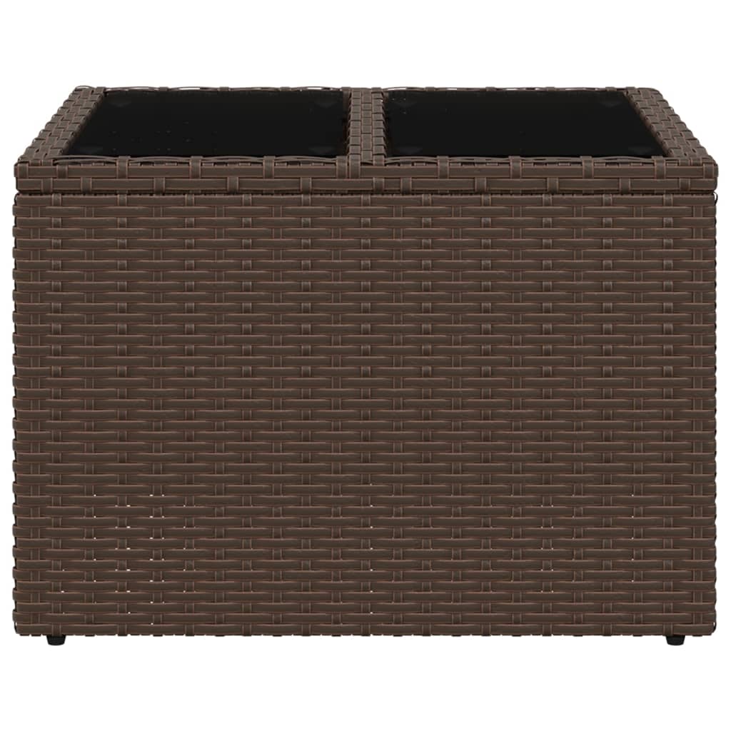 barna polyrattan üveglapos kerti asztal 55 x 55 x 37 cm
