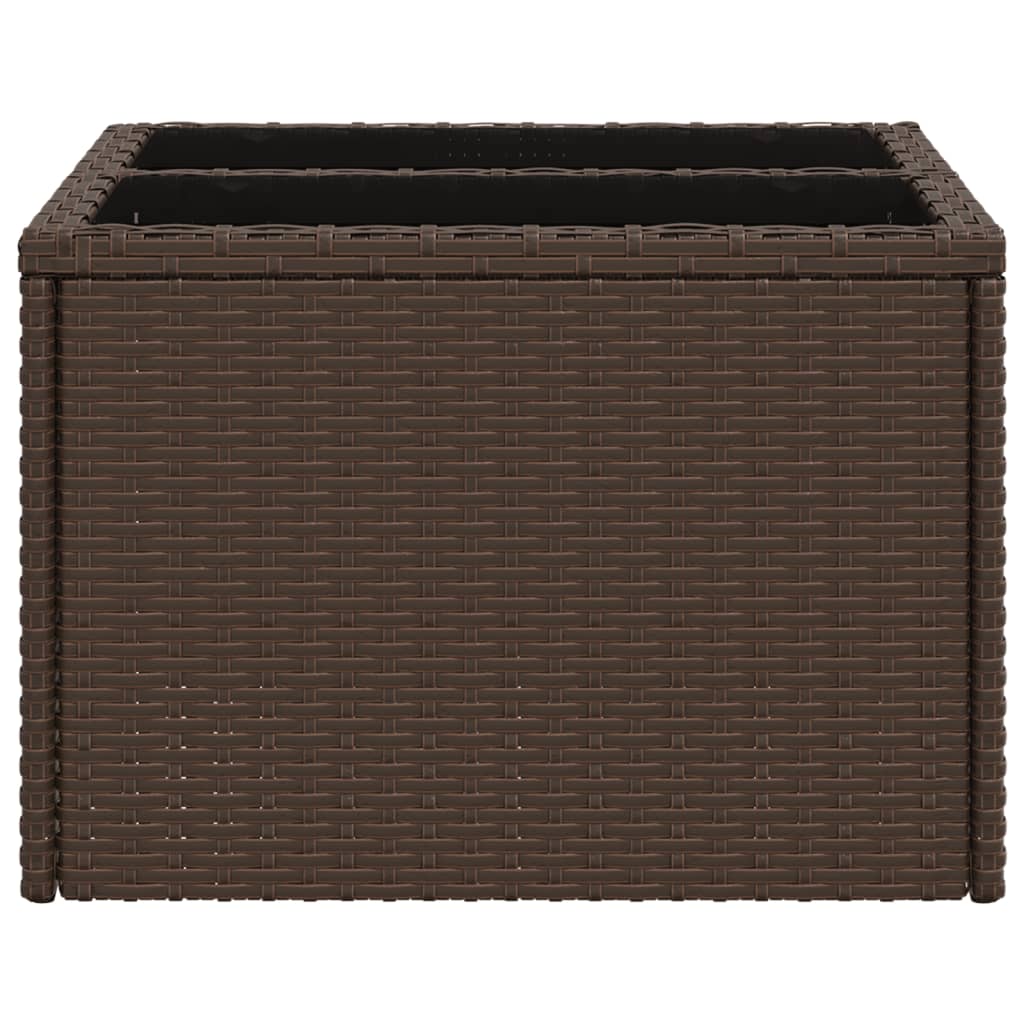 barna polyrattan üveglapos kerti asztal 55 x 55 x 37 cm