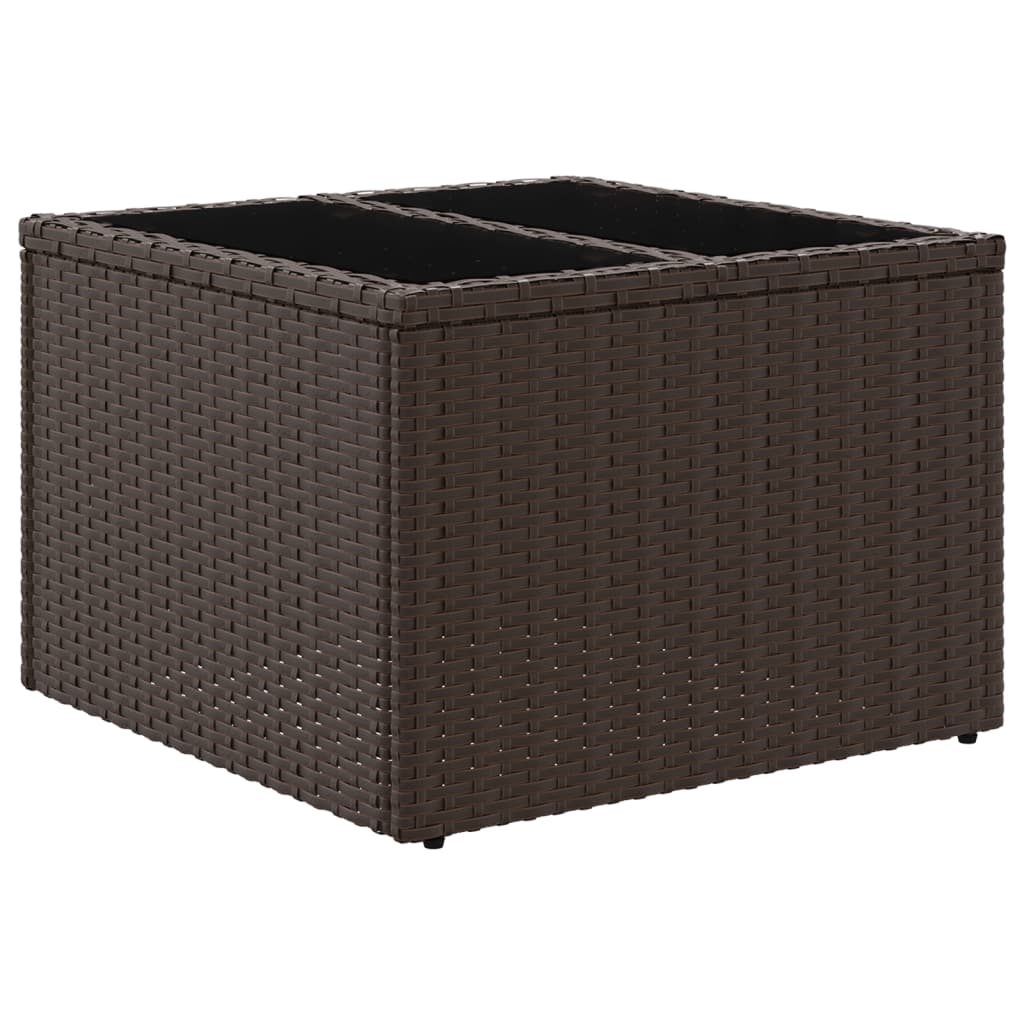 barna polyrattan üveglapos kerti asztal 55 x 55 x 37 cm