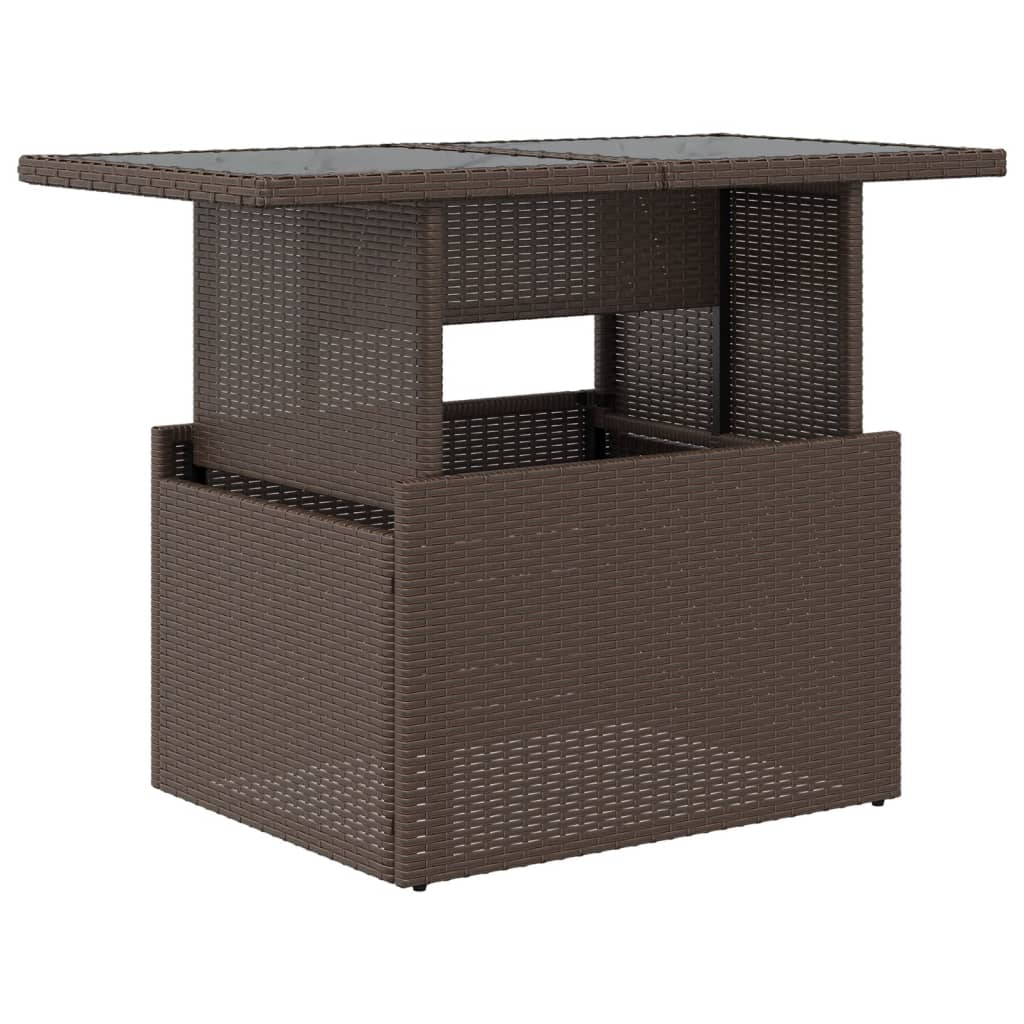 barna polyrattan üveglapos kerti asztal 100 x 55 x 73 cm