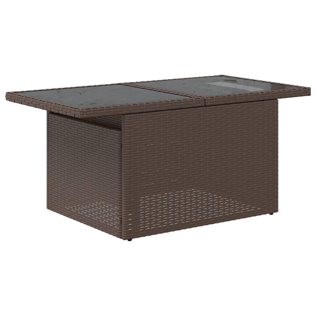 barna polyrattan üveglapos kerti asztal 100 x 55 x 73 cm