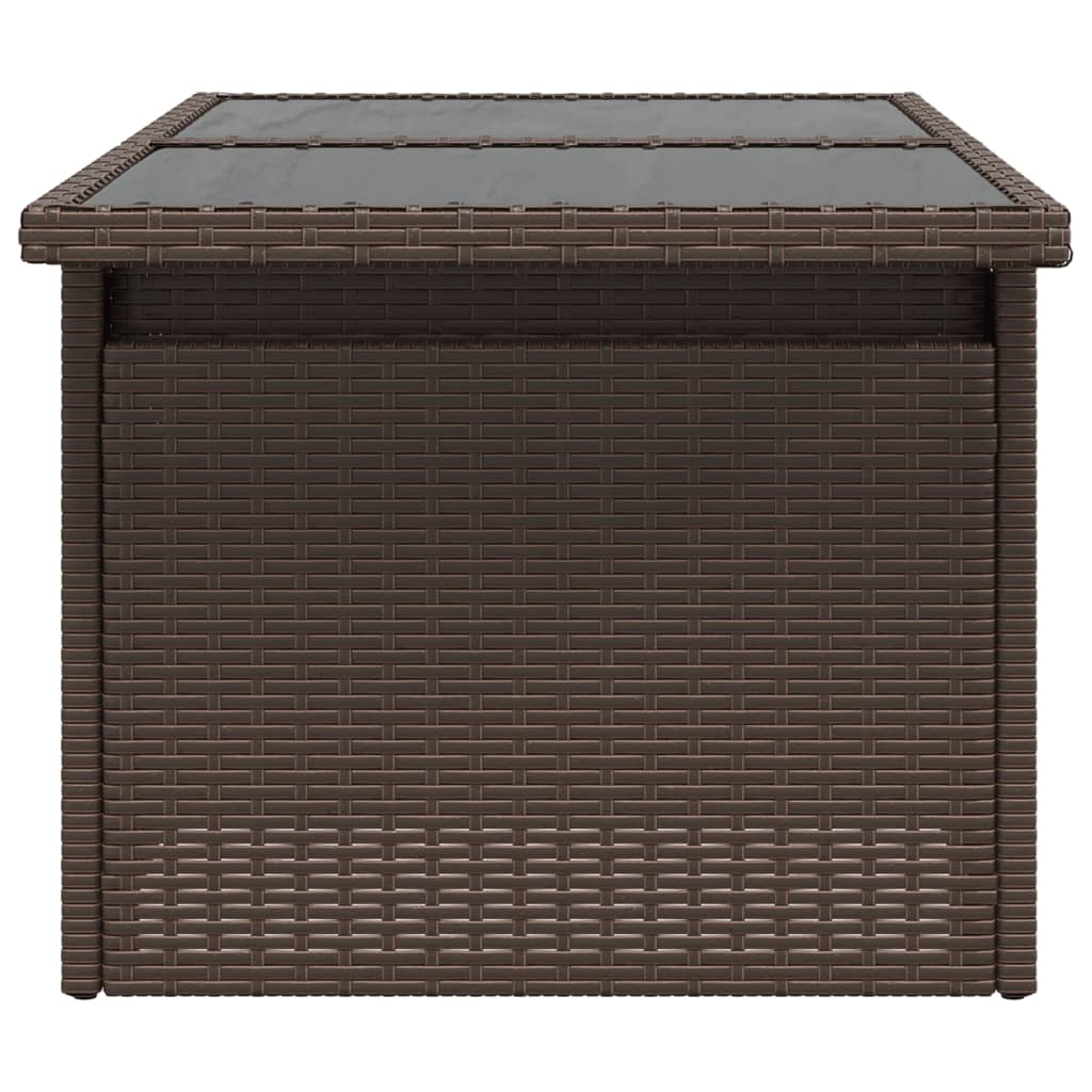 barna polyrattan üveglapos kerti asztal 100 x 55 x 73 cm