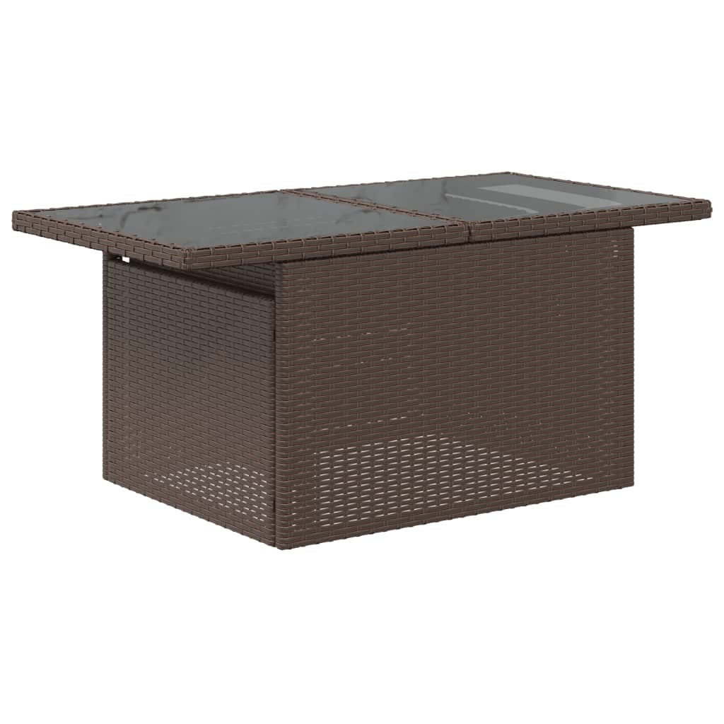 barna polyrattan üveglapos kerti asztal 100 x 55 x 73 cm