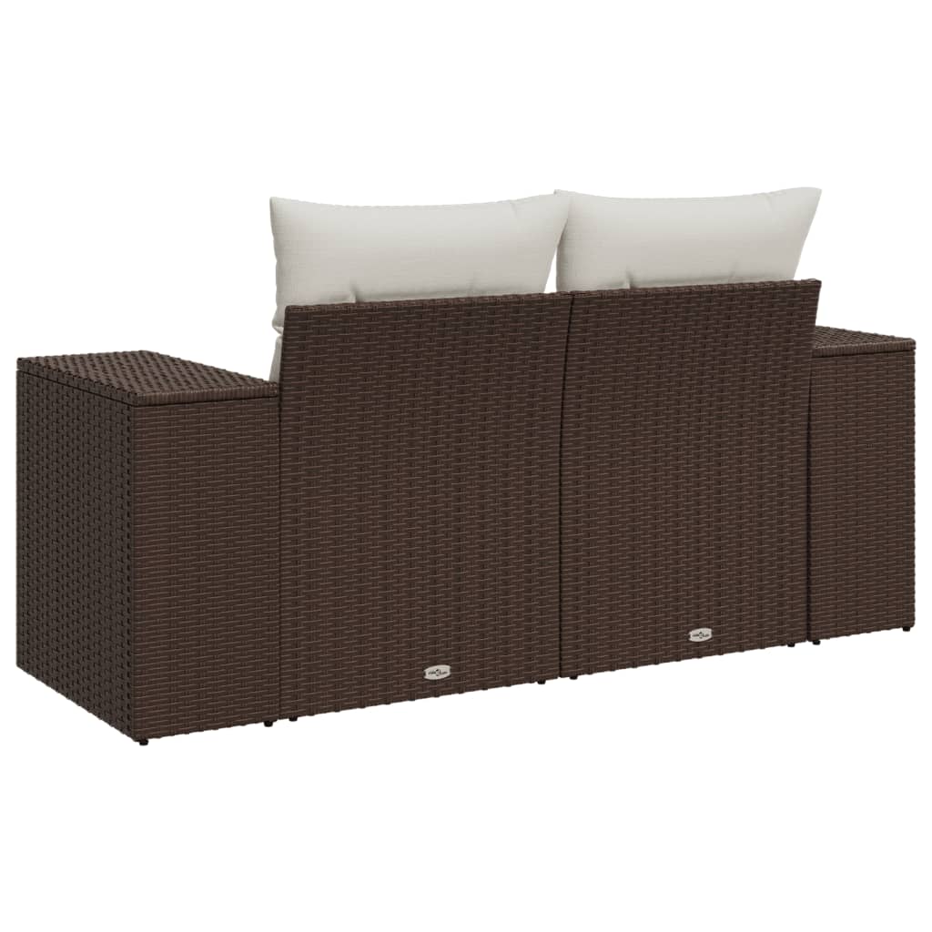 2 személyes barna polyrattan kerti kanapé párnával