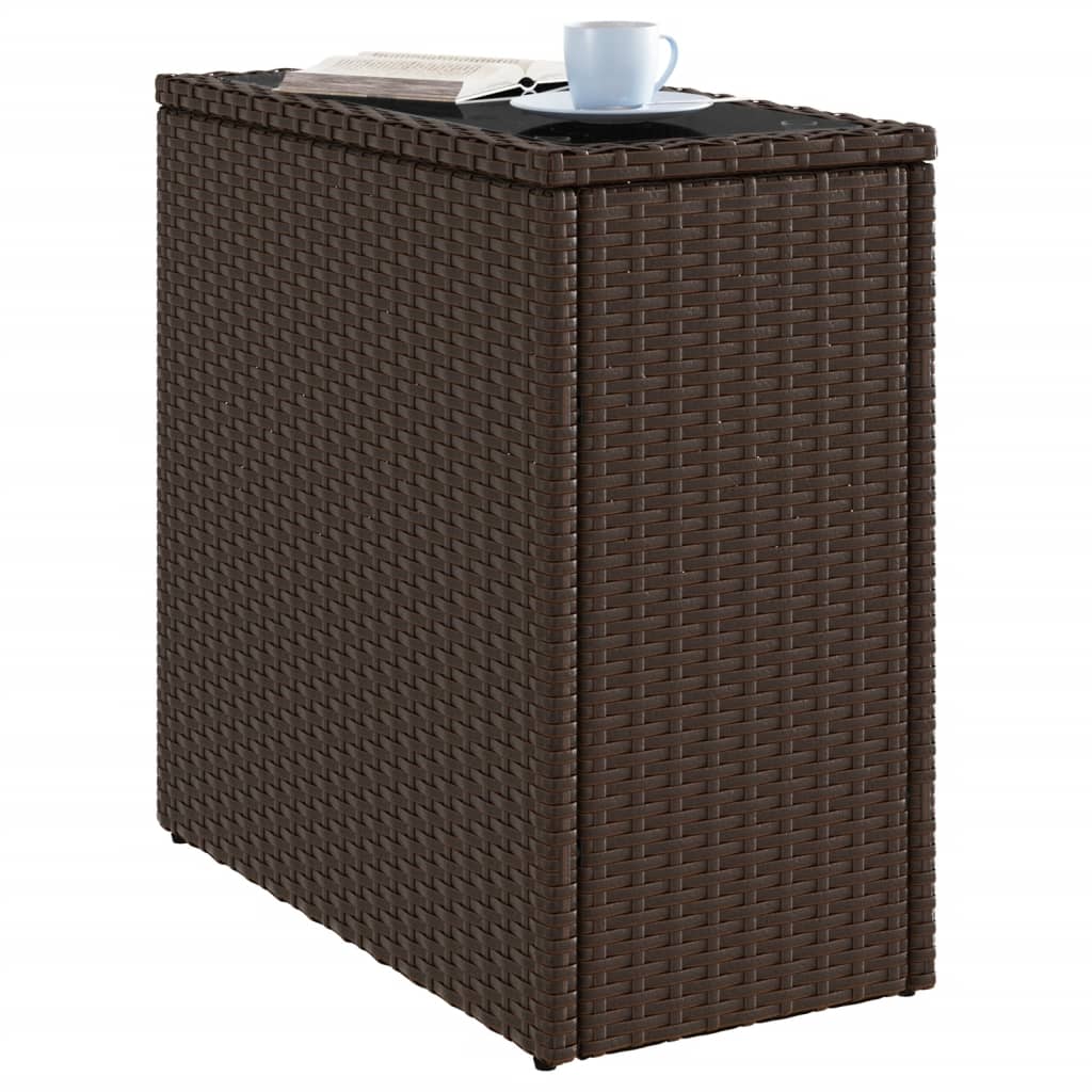 barna polyrattan kerti kisasztal üveg lappal 58 x 27,5 x 55 cm