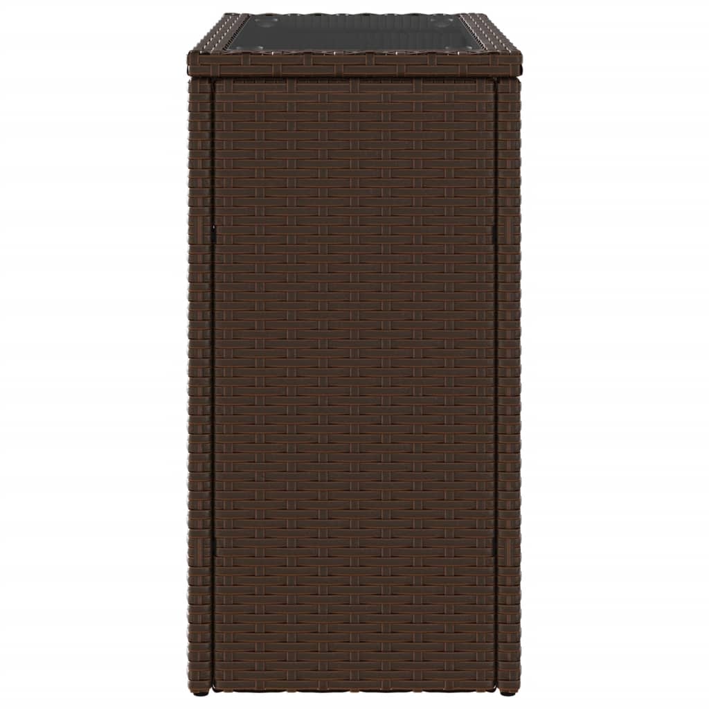 barna polyrattan kerti kisasztal üveg lappal 58 x 27,5 x 55 cm