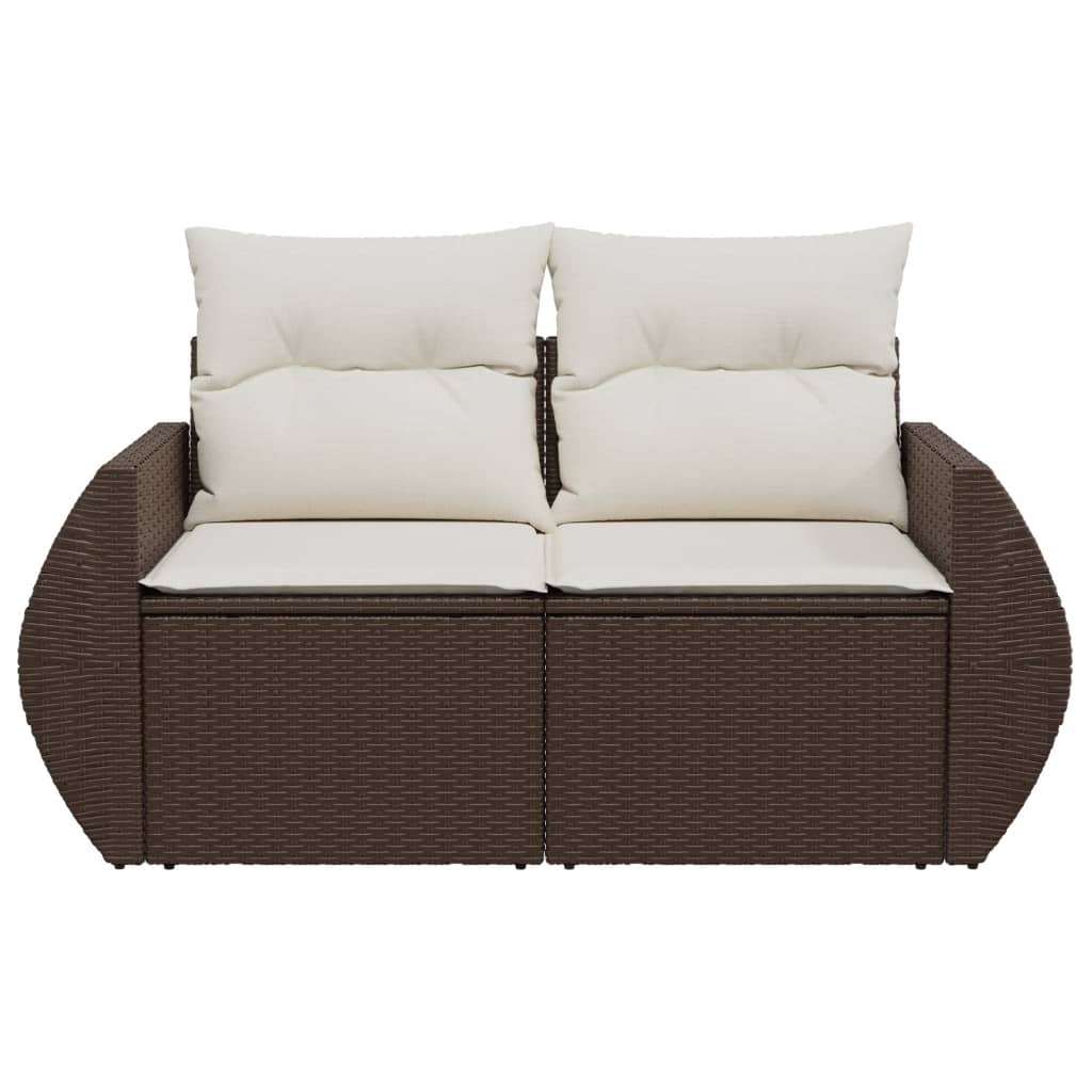 2 személyes barna polyrattan kerti kanapé párnával