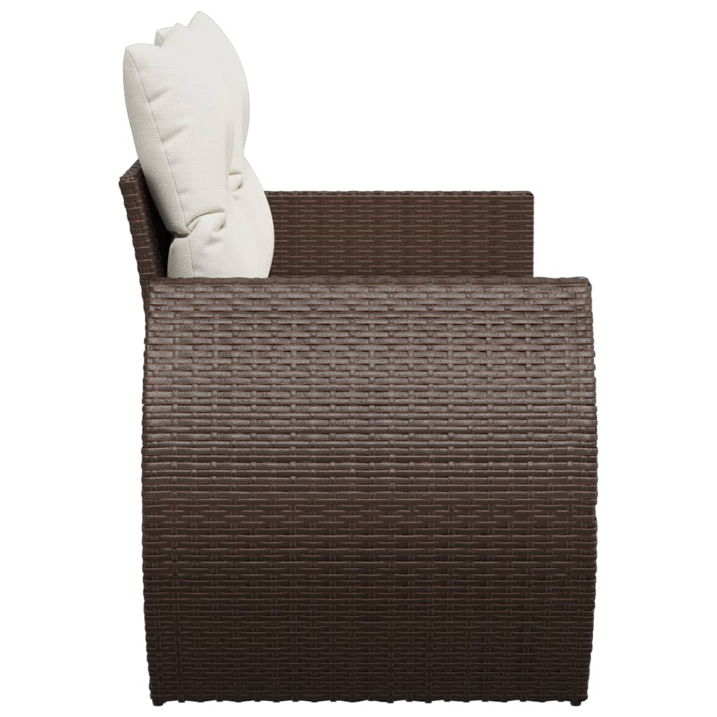 2 személyes barna polyrattan kerti kanapé párnával