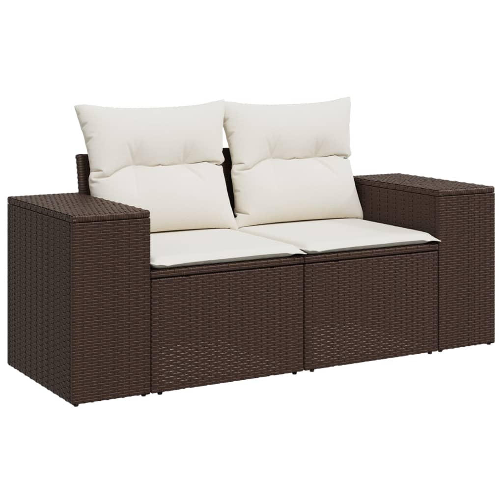 2 személyes barna polyrattan kerti kanapé párnával