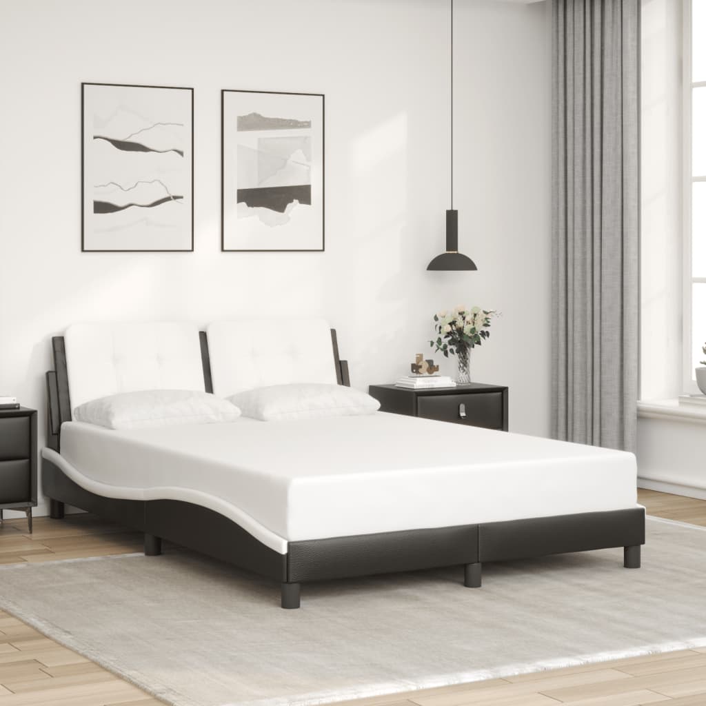 fekete és fehér műbőr ágykeret LED-világítással 120 x 200 cm