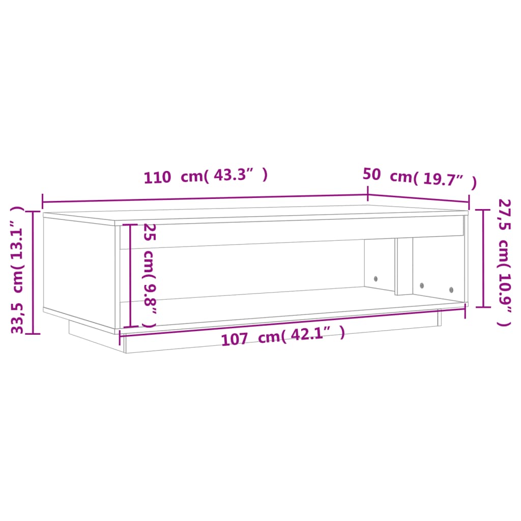 viaszbarna tömör fenyőfa dohányzóasztal 110 x 50 x 33,5 cm