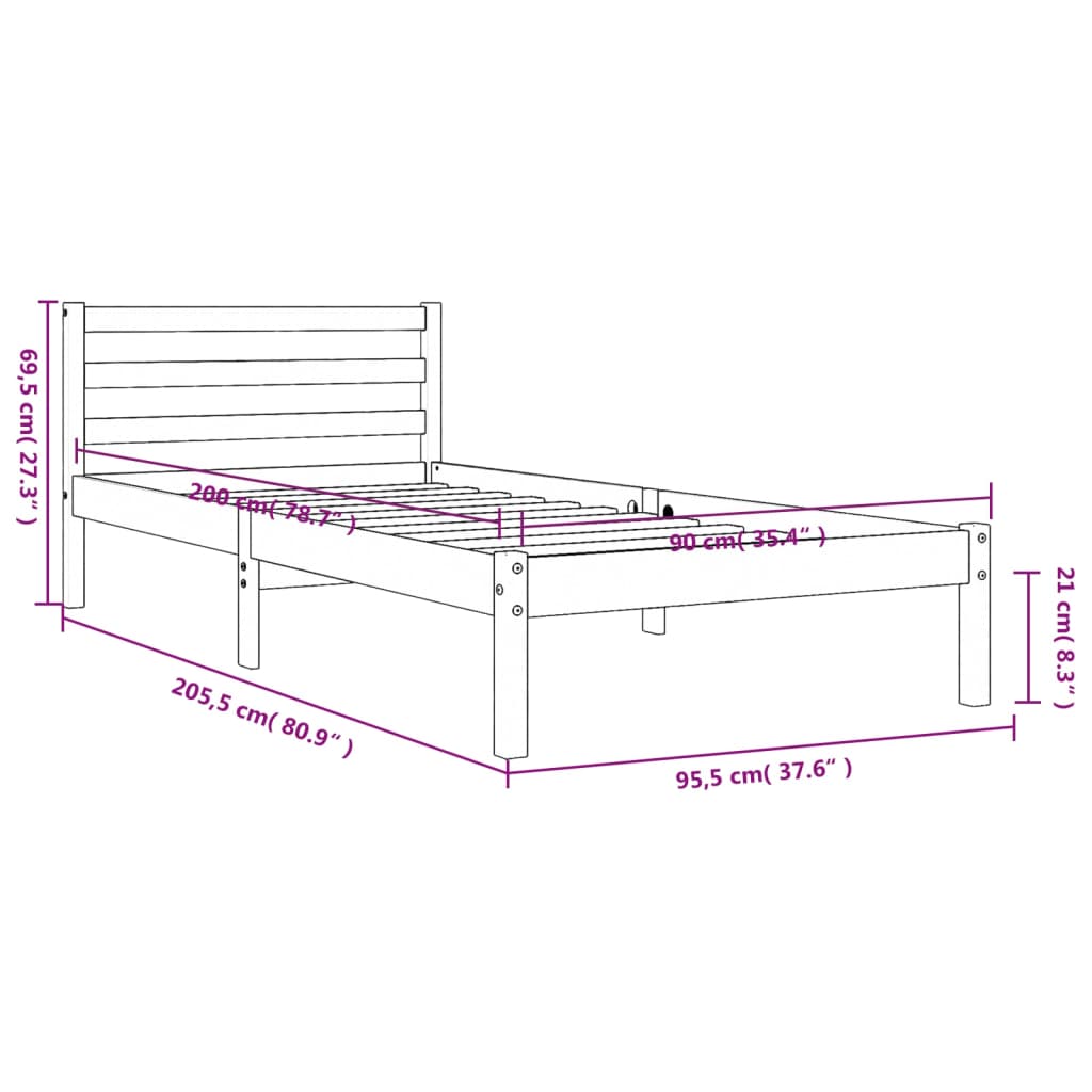 viaszbarna tömör fenyőfa ágy matrac nélkül 90 x 200 cm