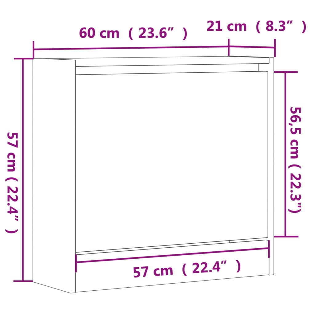 betonszürke szerelt fa cipőszekrény 60 x 21 x 57 cm