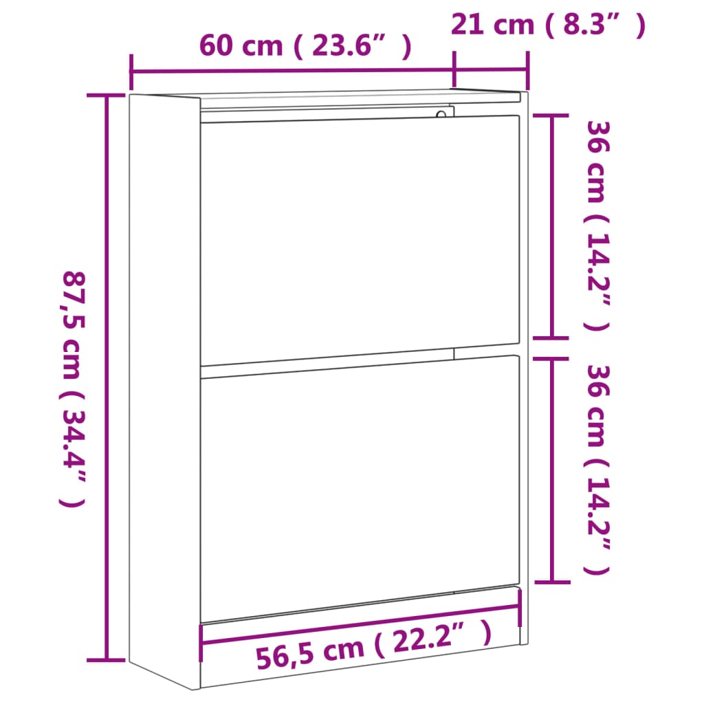fehér szerelt fa cipőszekrény 60 x 21 x 87,5 cm