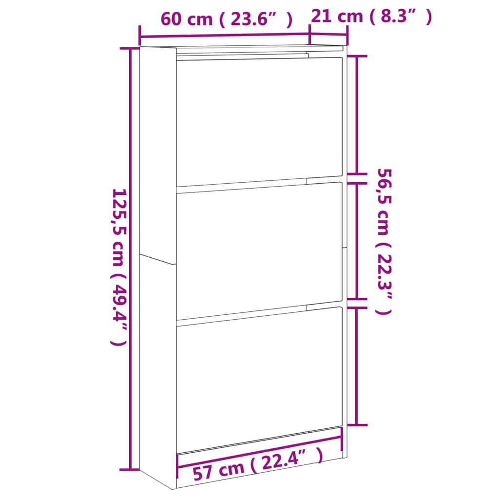 betonszürke szerelt fa cipőszekrény 60 x 21 x 125,5 cm