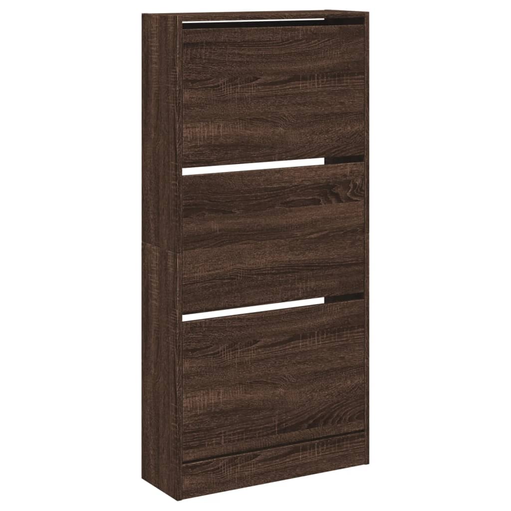 barna tölgyszínű szerelt fa cipőszekrény 60x 21 x 125,5 cm