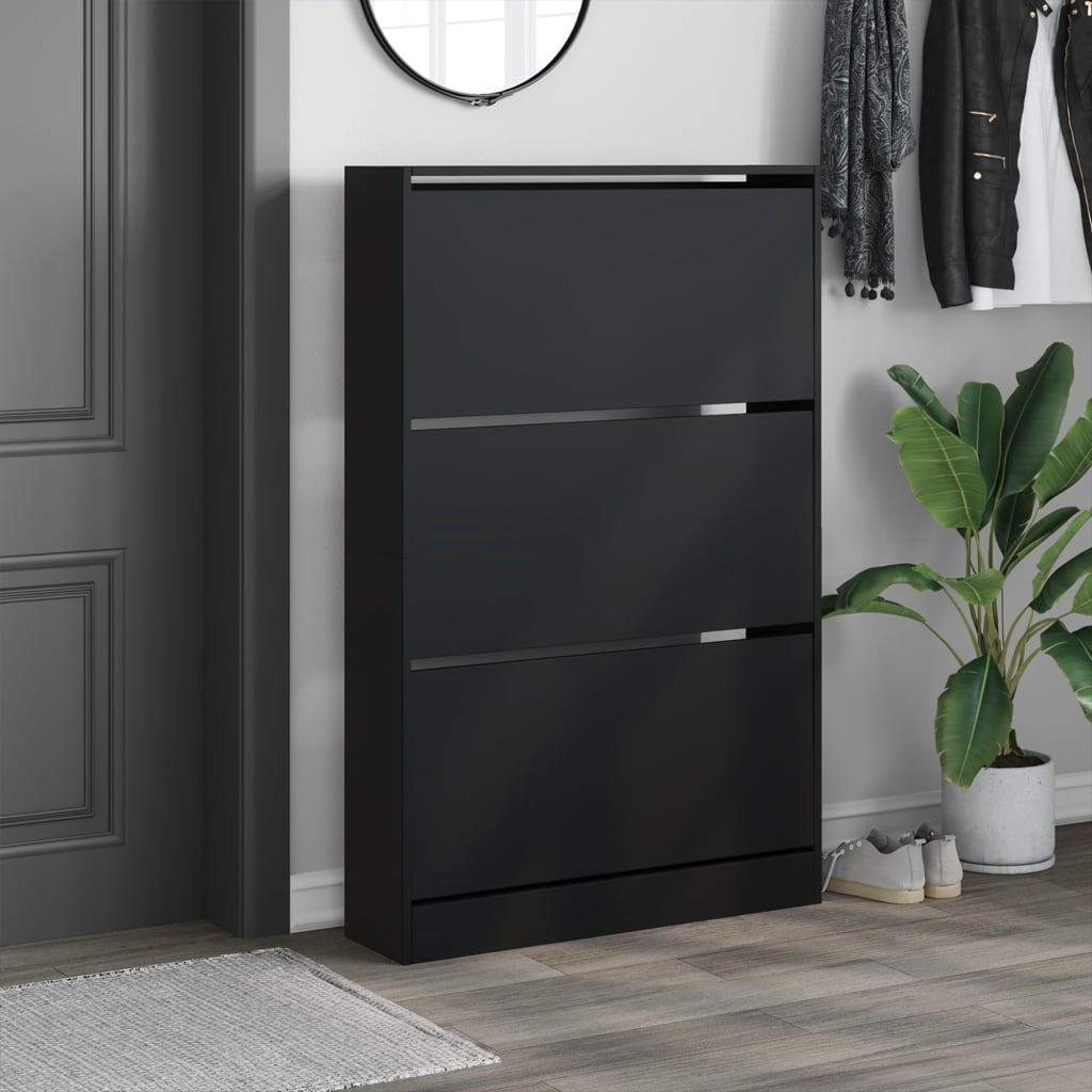 fekete szerelt fa cipőszekrény 80 x 21 x 125,5 cm