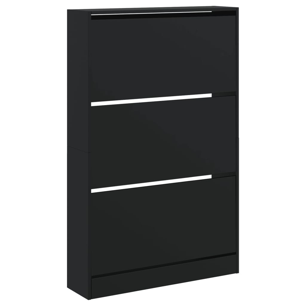 fekete szerelt fa cipőszekrény 80 x 21 x 125,5 cm