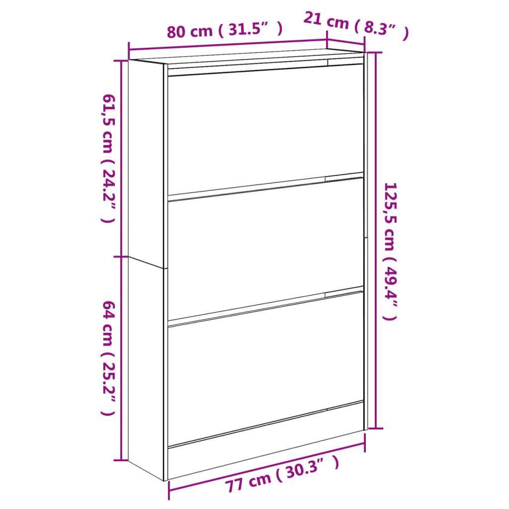 fekete szerelt fa cipőszekrény 80 x 21 x 125,5 cm