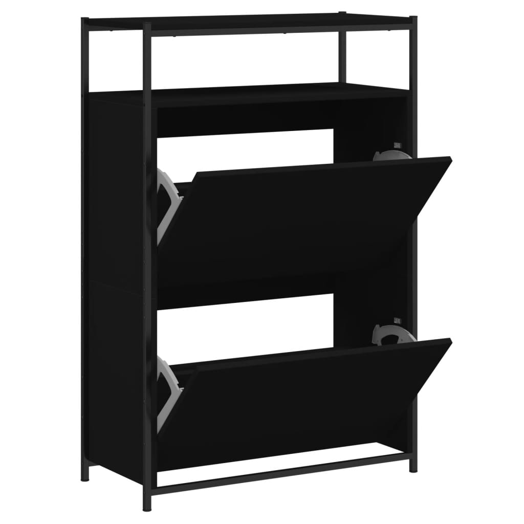 fekete szerelt fa cipőszekrény 75x34x112 cm