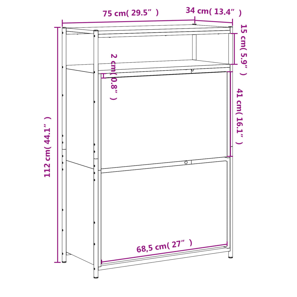 fekete szerelt fa cipőszekrény 75x34x112 cm