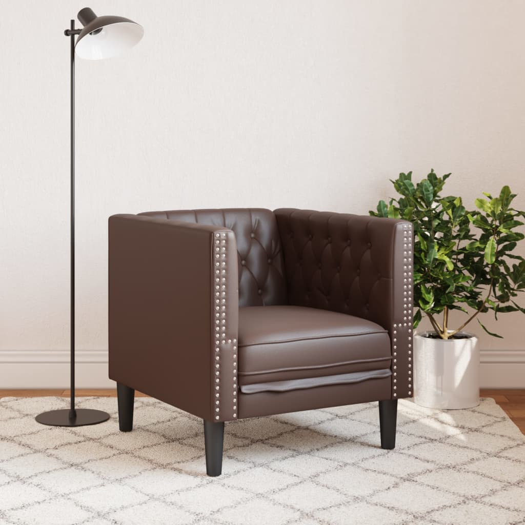 barna műbőr Chesterfield kanapéfotel