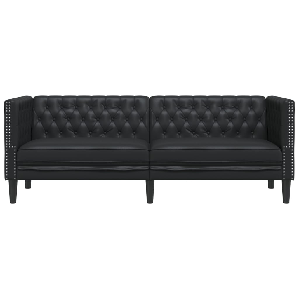 3 személyes fekete műbőr Chesterfield kanapé