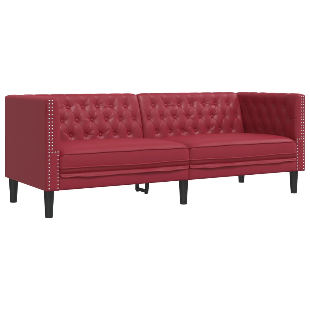 3 személyes bordó műbőr Chesterfield kanapé