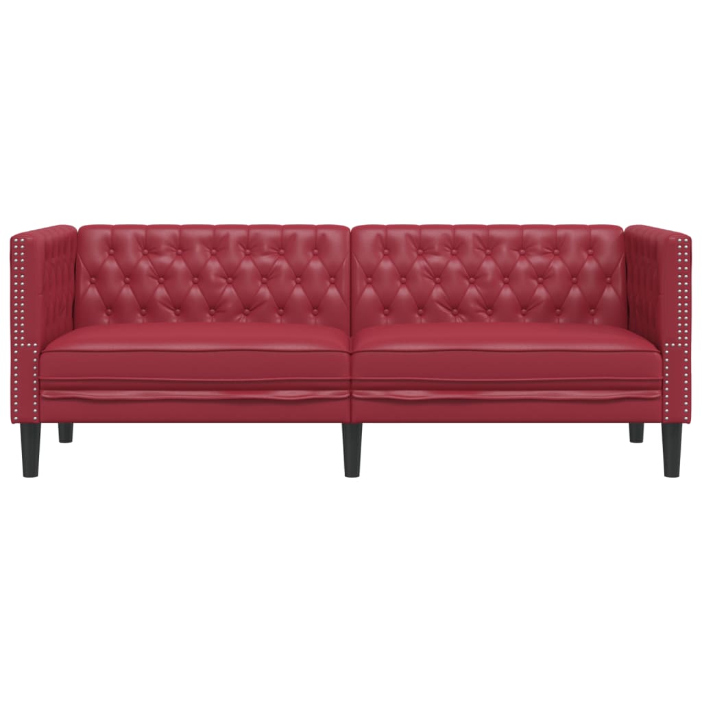 3 személyes bordó műbőr Chesterfield kanapé