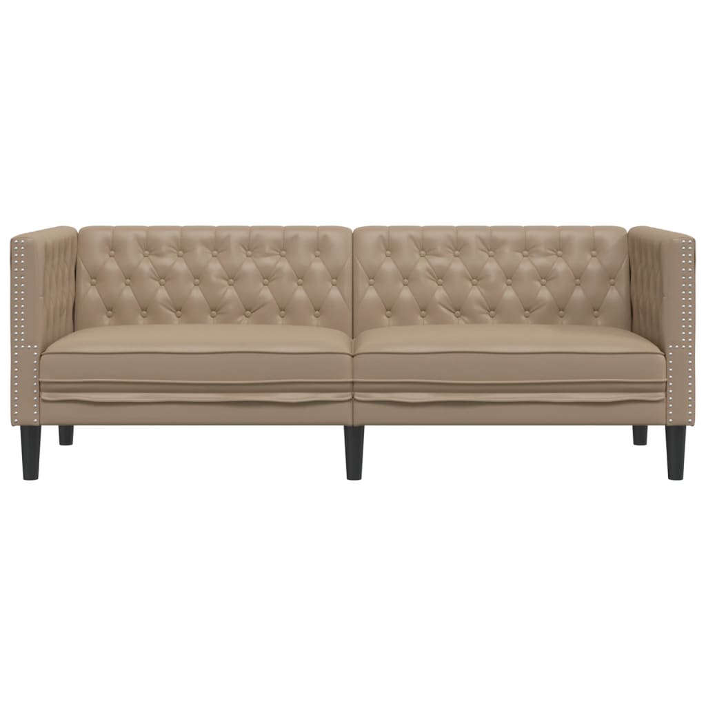 3 személyes kávészínű műbőr Chesterfield kanapé