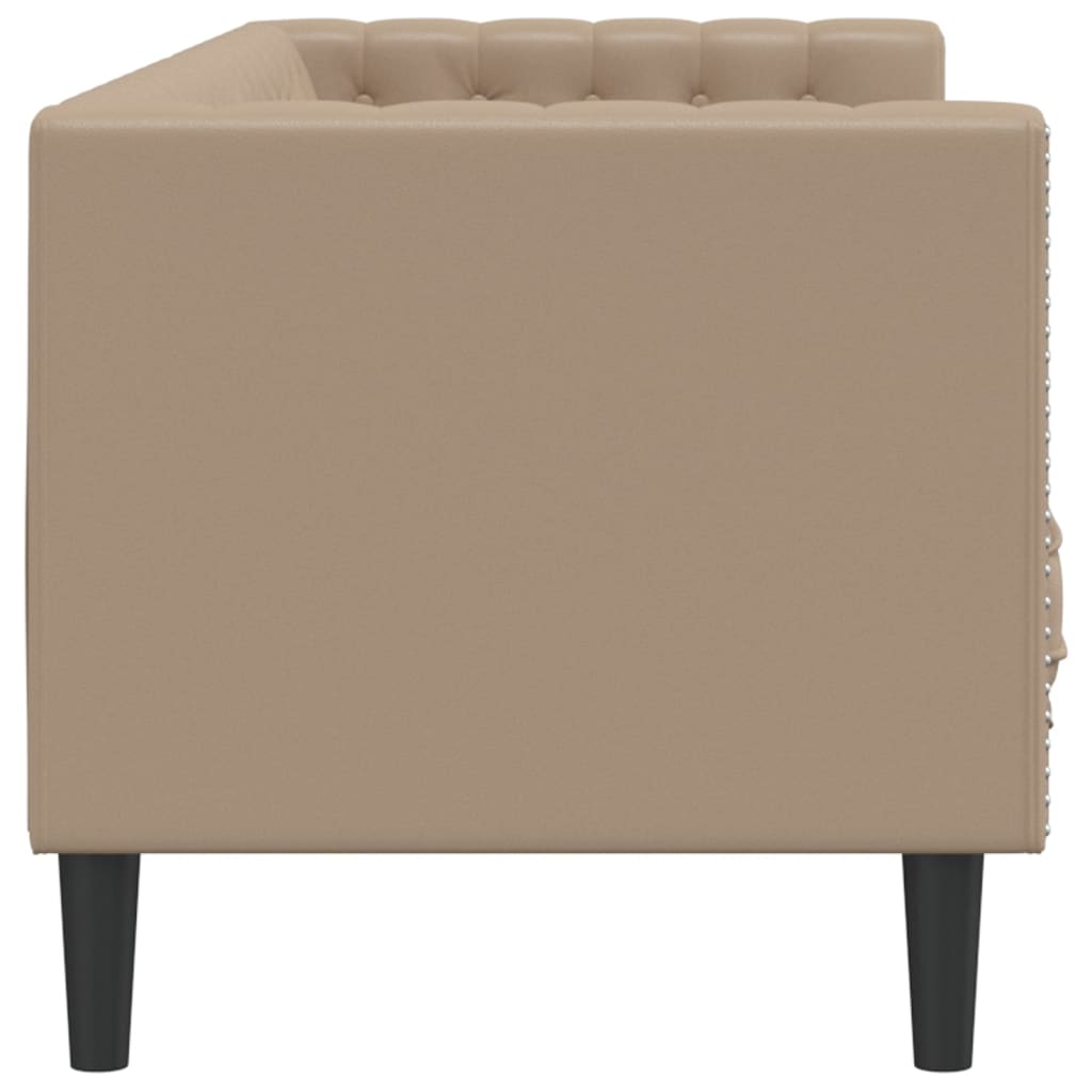 3 személyes kávészínű műbőr Chesterfield kanapé