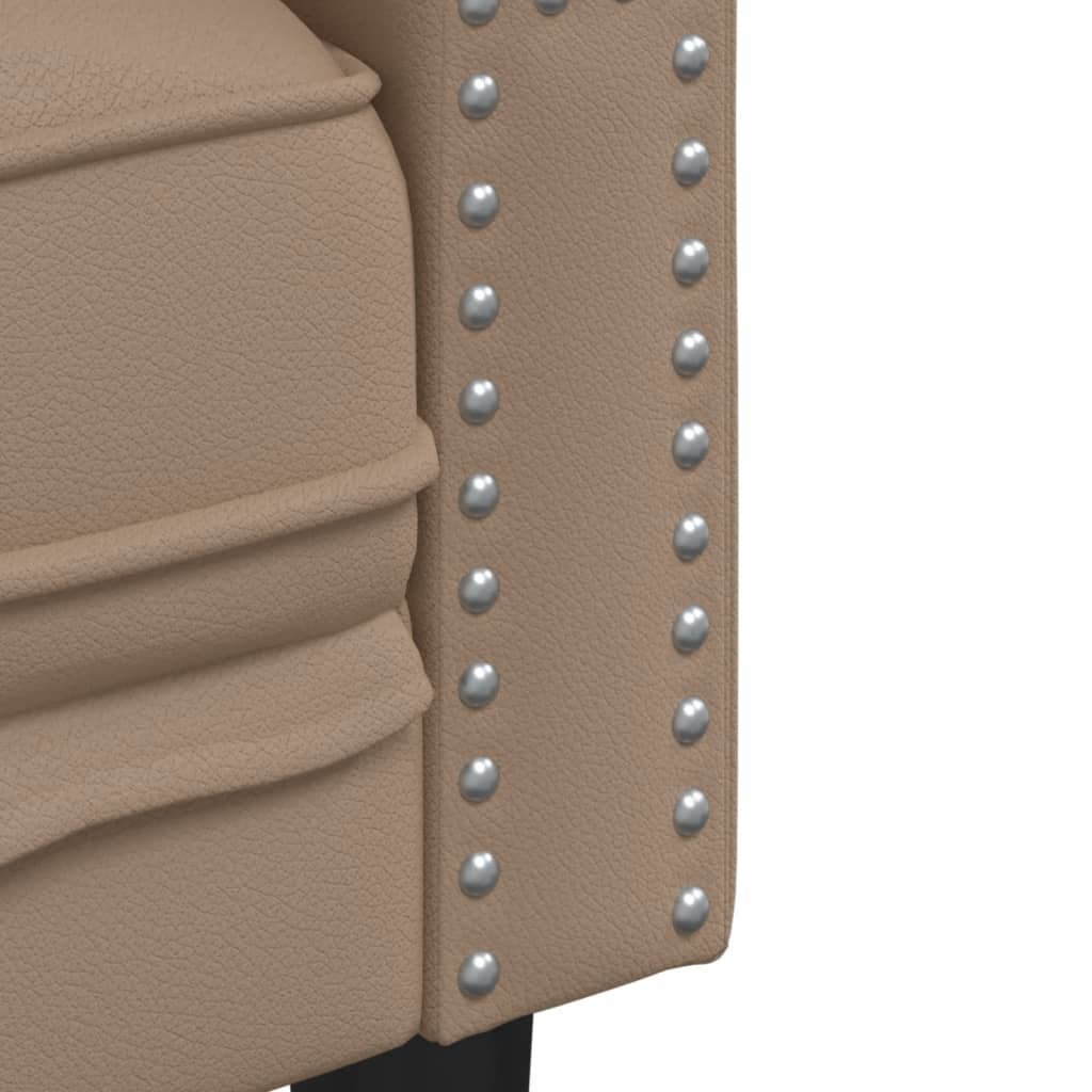 3 személyes kávészínű műbőr Chesterfield kanapé