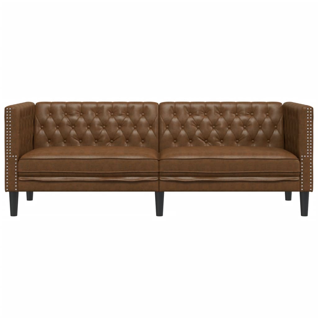 3 személyes barna műbőr Chesterfield kanapé