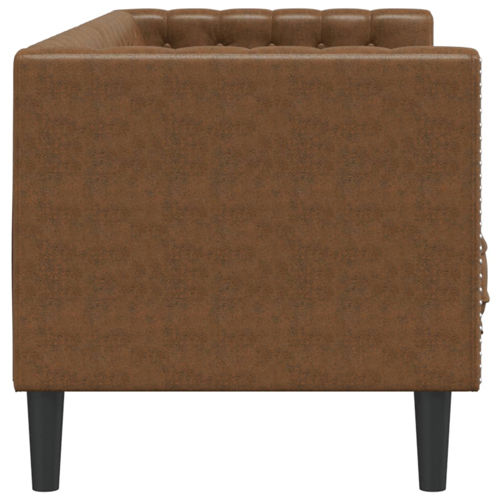 3 személyes barna műbőr Chesterfield kanapé