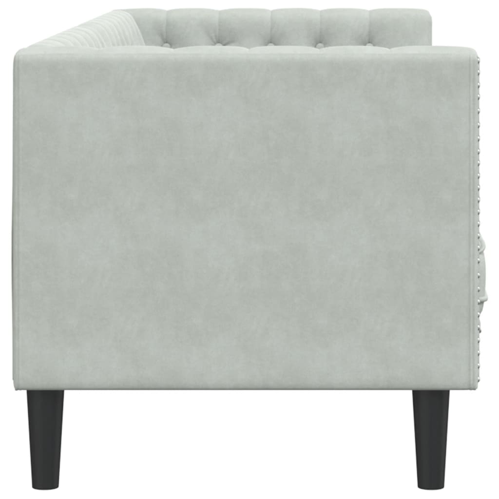 3 személyes világoszöld bársony Chesterfield kanapé párnákkal