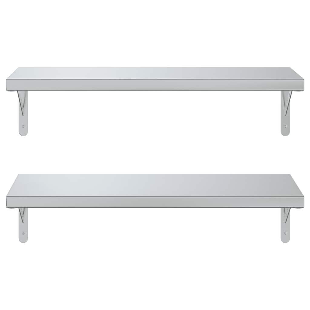 2 db ezüstszínű rozsdamentes acél fali polc 75 x 30 cm