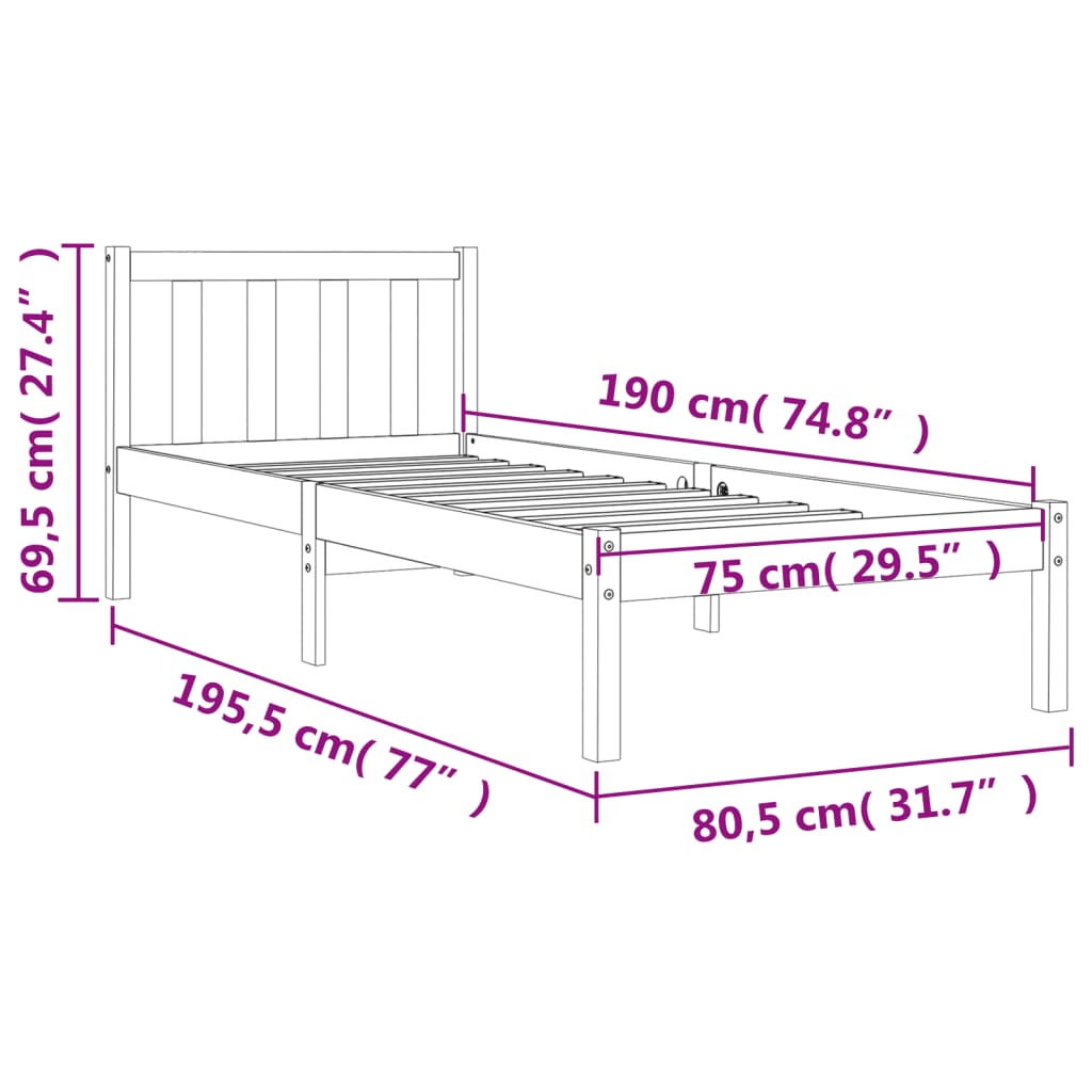viaszbarna tömör fenyőfa ágy matrac nélkül 75 x 190 cm