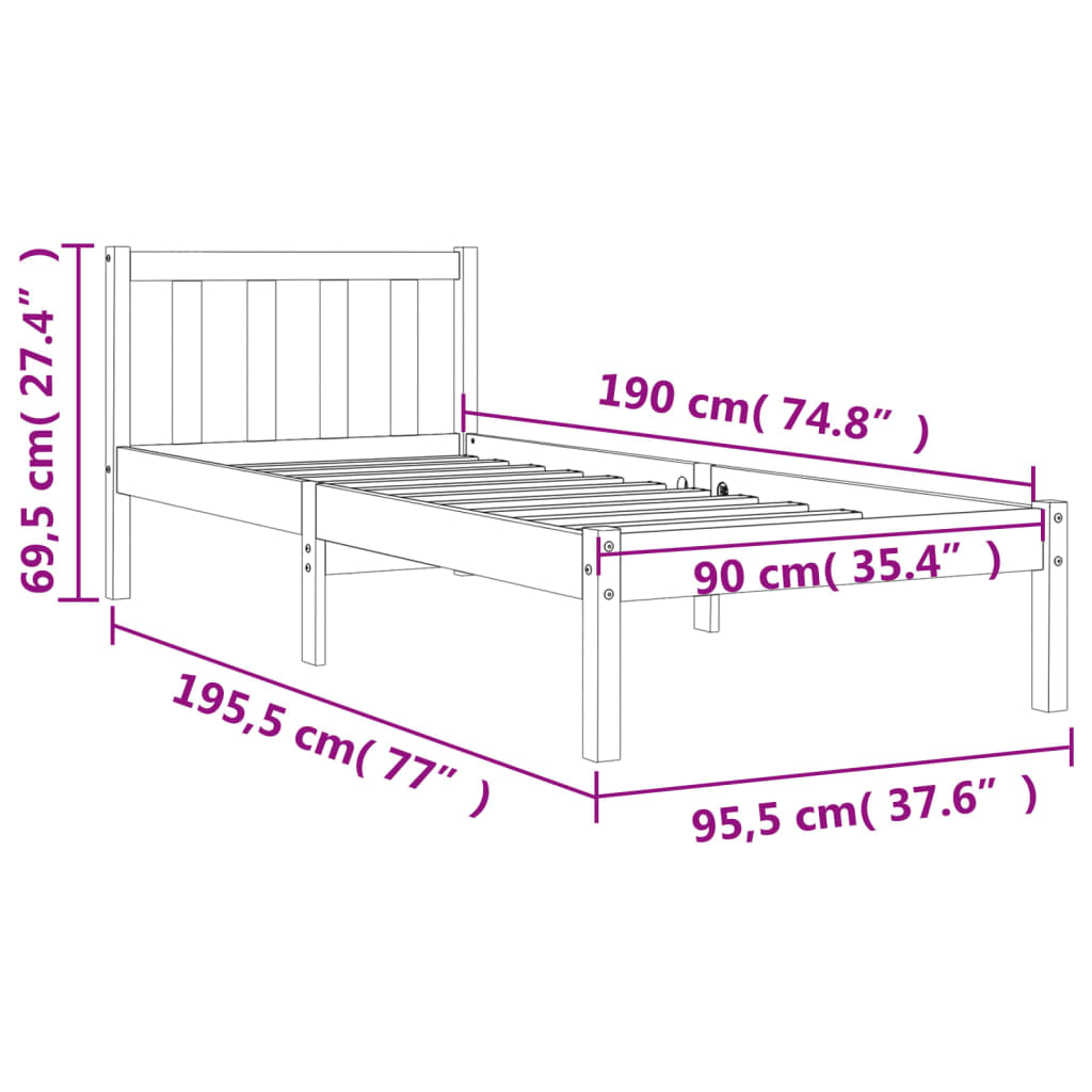 viaszbarna tömör fenyőfa ágy matrac nélkül 90 x 190 cm