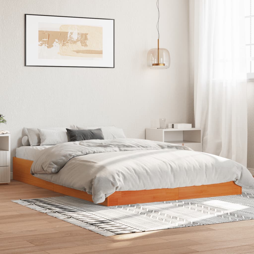 viaszbarna tömör fenyőfa ágy matrac nélkül 160 x 200 cm